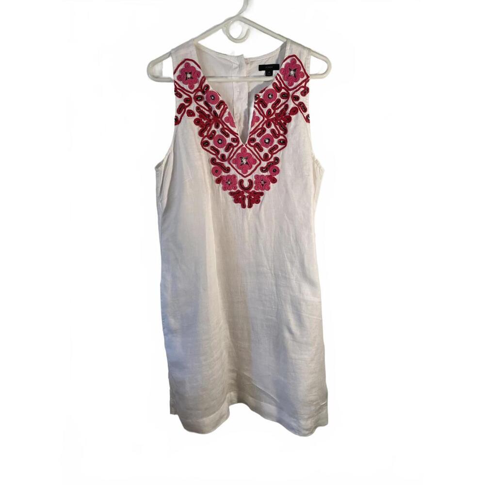 J.Crew White Sleeveless Dress with Pink Embroidery